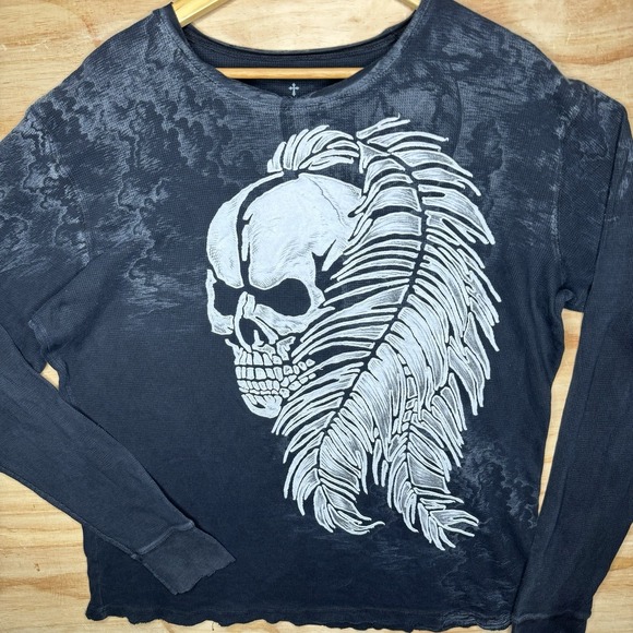 Affliction Other - Affliction Cut Series Thermal Mens 2XL Big Skull Goth Grunge Distressed Made USA